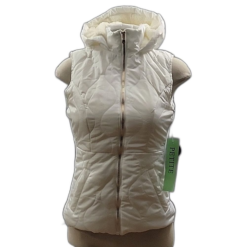 Cavalini NWT Womens PS White Puffer Vest Hooded Fleece Lined Petite Small Read